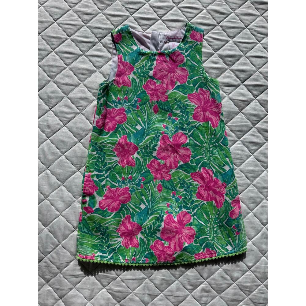 Tommy Bahama Girls Tropical Floral Dress Sz 5-6 Pink Green Resort Vacation